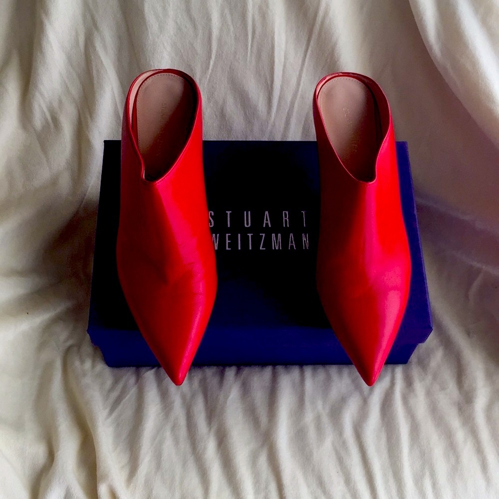 Stuart Weitzman Red Leather HeeledMulesNeverUsed